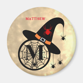 Monogram M Halloween Himlar Witch Spiders Namn Mag Magnet