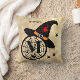 Monogram M Halloween Sky Witch Spiders Name Kudde