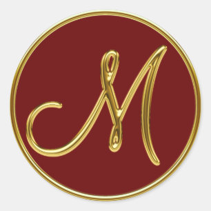 Monogram M i 3D guld Runt Klistermärke