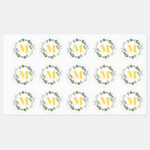Monogram M i Guld/Lemon med Blommigt Ring Stickers