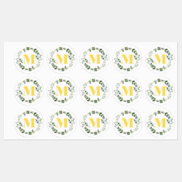 Monogram M i Guld/Lemon med Blommigt Ring Stickers