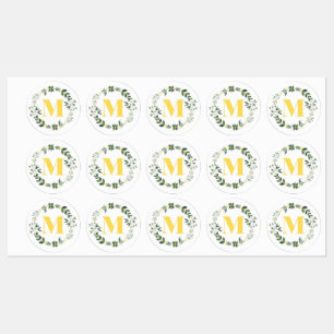 Monogram M i Guld/Lemon med Blommigt Ring Stickers