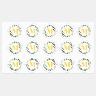 Monogram M i Guld/Lemon med Blommigt Ring Stickers