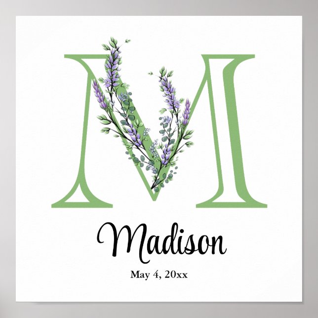 Monogram M Lavender Eucalyptus plantskolor Poster (Framsidan)