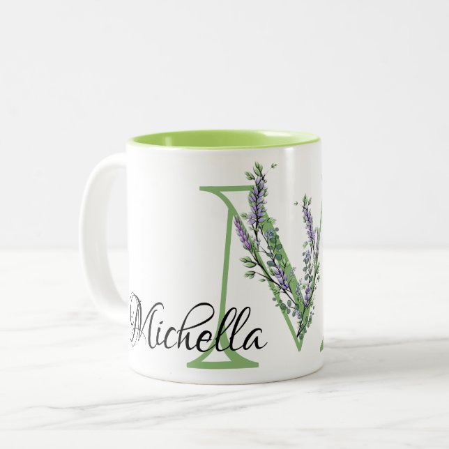 Monogram M Lavender Eucalyptus Två-Tonad Mugg (Framsida vänster)
