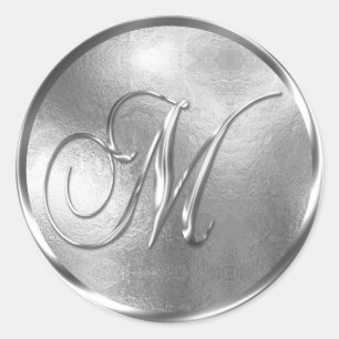 Monogram M NONMETALLIC Silver kuvertförsegling Runt Klistermärke