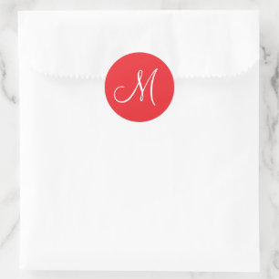 MONOGRAM M, Röd och Vit, Runt Klistermärke