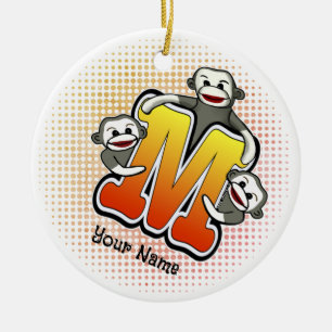 Monogram M Sock monkey Julgransprydnad Keramik