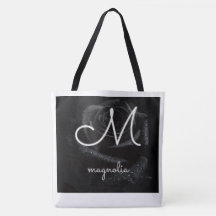 Monogram M Svart Ros Magnolia Vattendroppar Blomma