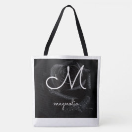 Monogram M Svart Ros Magnolia Vattendroppar Blomma Tygkasse
