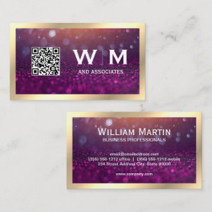 Monogram Magenta Bokeh QR-KOD Visitkort