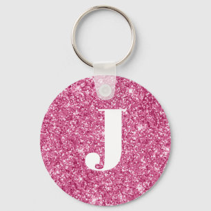 Monogram Magenta Glitter Nyckelring