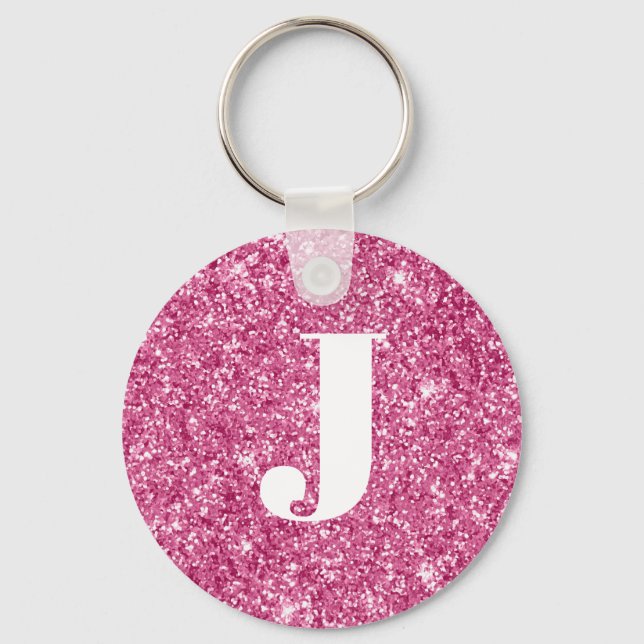 Monogram Magenta Glitter Nyckelring (Framsida)