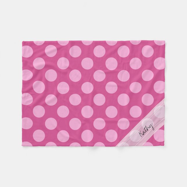Monogram Magenta Rosa Chic Polka Dot Mönster Fleecefilt (Framsidan (Horisontell))
