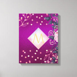 Monogram Magenta Rosegold Rosa Metallic Glitter Canvastryck