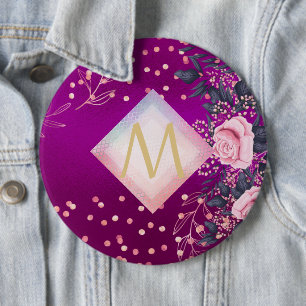 Monogram Magenta Rosegold Rosa Metallic Glitter Knapp