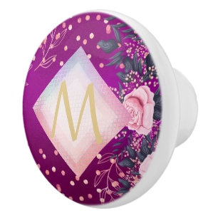 Monogram Magenta Rosegold Rosa Metallic Glitter Knopp