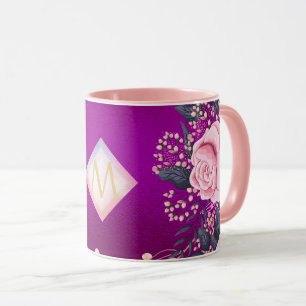 Monogram Magenta Rosegold Rosa Metallic Glitter Mugg