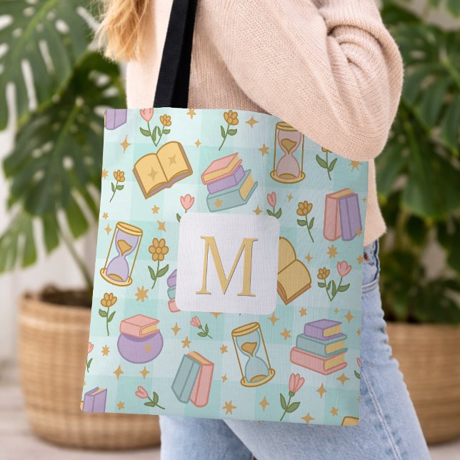 Monogram Magic Books Tote Bag Girly Mint Green Tygkasse (Skapare uppladdad)