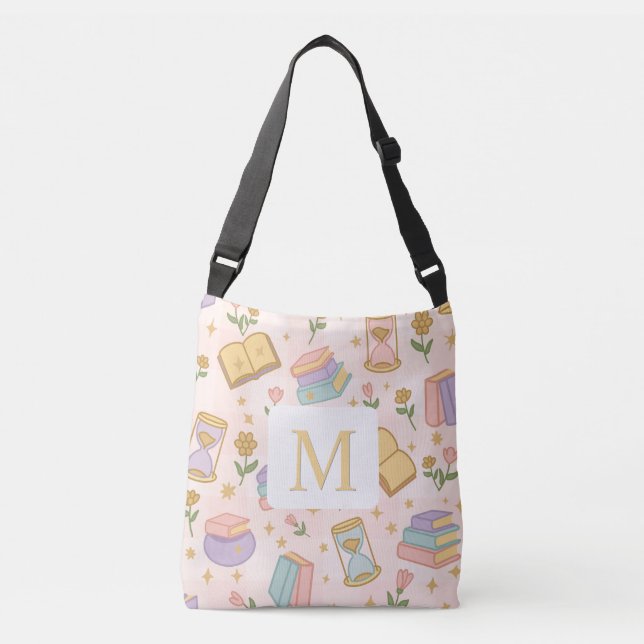 Monogram Magic Books Tote Bag Girly Pink Axelväska (Framsida)
