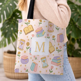 Monogram Magic Books Tote Bag Girly Pink Axelväska