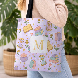 Monogram Magic Books Tote Bag Girly Purple Tygkasse