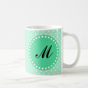 Monogram Magic Mint och White Polka Dot Kaffemugg