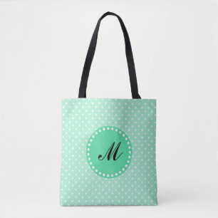 Monogram Magic Mint och White Polka Dot Tygkasse