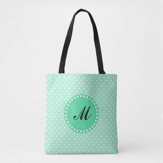 Monogram Magic Mint och White Polka Dot Tygkasse (Framsida)