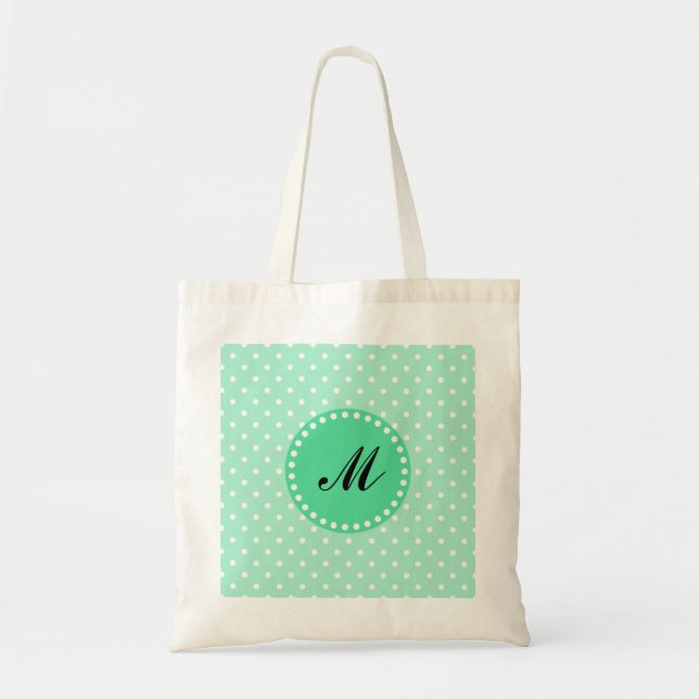 Monogram Magic Mint och White Polka Dot Tygkasse (Framsidan)