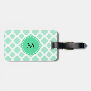 Monogram Magic Mint och White Quatrefoil Mönster Bagagebricka