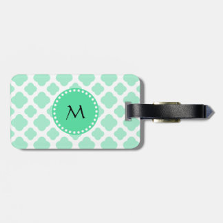 Monogram Magic Mint och White Quatrefoil Mönster Bagagebricka