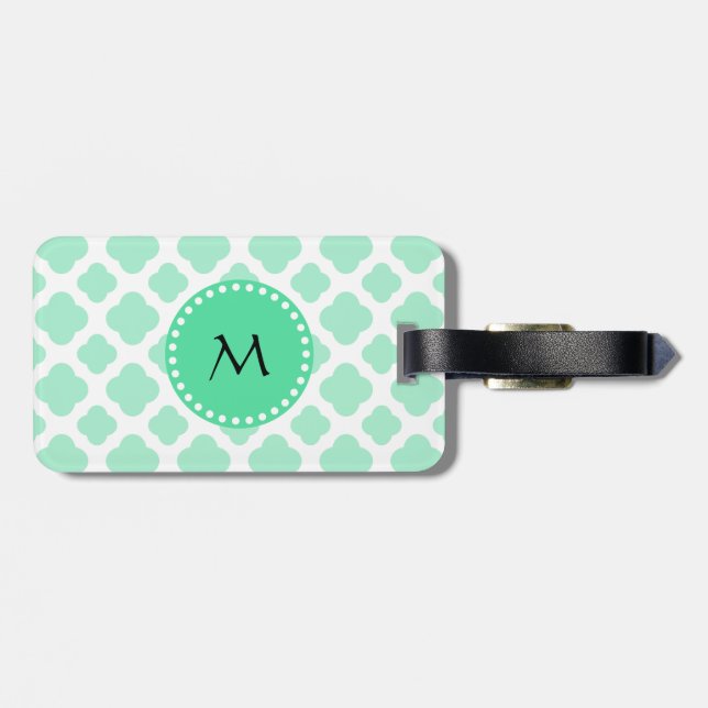 Monogram Magic Mint och White Quatrefoil Mönster Bagagebricka (Baksida Vågrät)