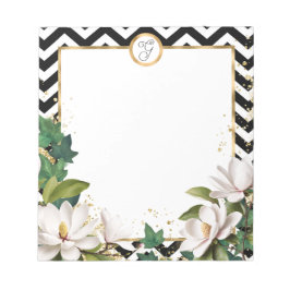 Monogram Magnolia Ivy and Gold with Chevron Anteckningsblock