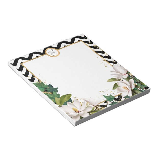 Monogram Magnolia Murgröna och Guld med Chevron Anteckningsblock (Vinklad)