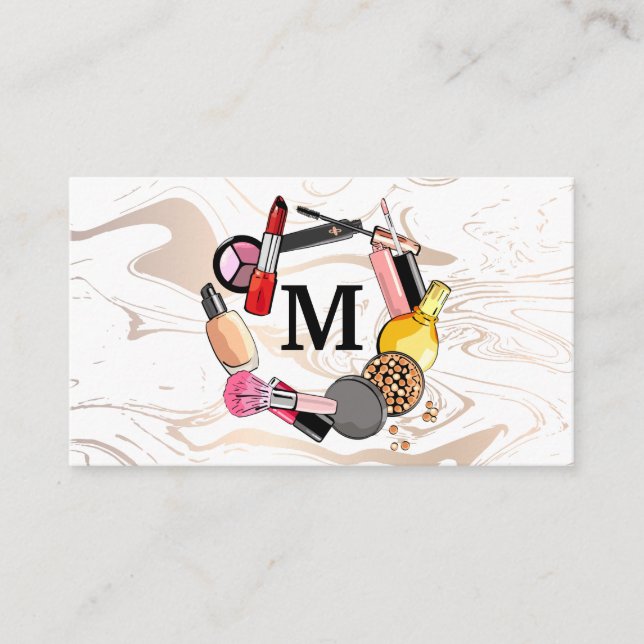 Monogram | Makeup-tillbehör Flytande marmor Lojalitetskort (Framsida)