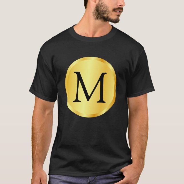 Monogram-mall för svartvit Elegant i Guld-format T Shirt (Framsida)