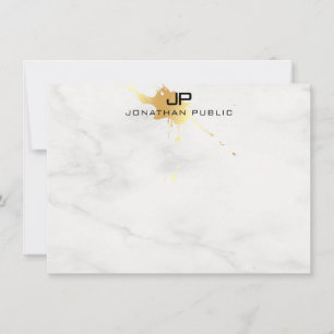 Monogram-mall Vit marble Elegant Guld Stänk Anteckningskort