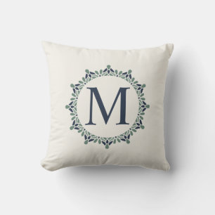Monogram Mandala Grönt Navy Dekorativ kudde