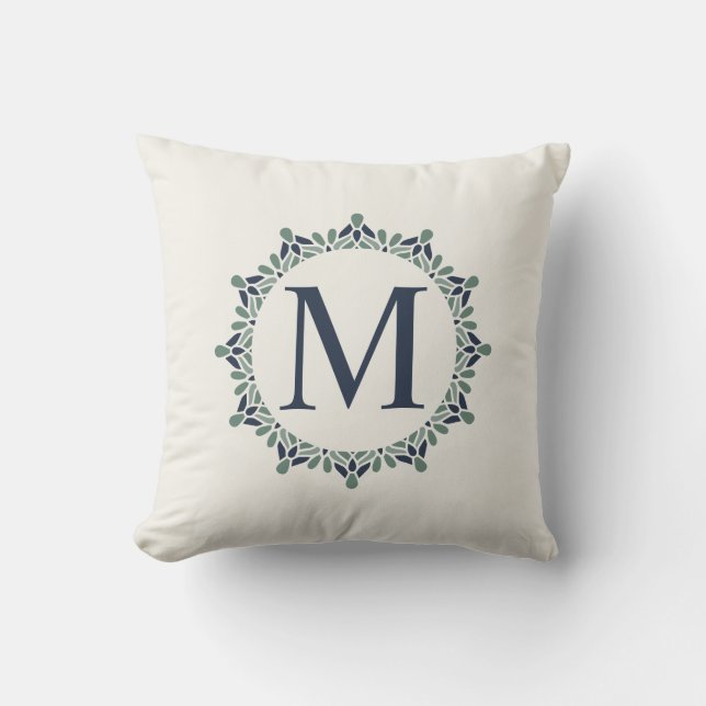 Monogram Mandala Grönt Navy Dekorativ kudde (Framsida)