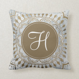 Monogram   Mandala Guld Design Kudde