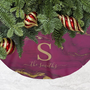 Monogram Marble Burgundy & Guld Elegant jul Julgransmatta Borstad Polyester