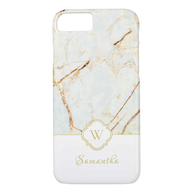 Monogram Marble Elegant White Guld iPhone 8/7 Fodr Case-Mate iPhone Skal (Baksida)