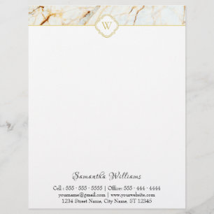 Monogram Marble Elegant White Guld Letterhead Brevhuvud