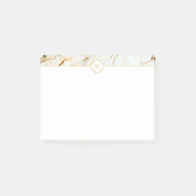 Monogram Marble Elegant White Guld Notes Post-it Block (Framsida)