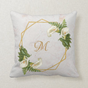 Monogram Marble Guld Calla Lilies Blommigt Geometr Kudde