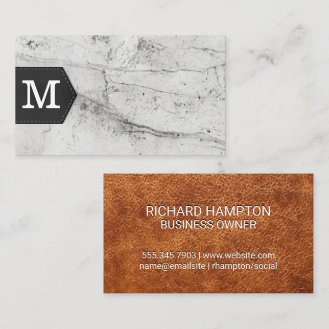 Monogram | Marble Leather Struktur Visitkort (Fram/baksida)