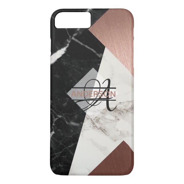 Monogram Marble Ro Guld Black Grått Geometric Case-Mate iPhone Skal (Baksida)