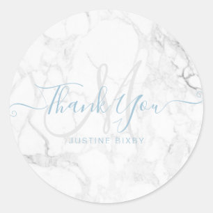 Monogram Marble Script Tack, DIY Dusty Blue Runt Klistermärke
