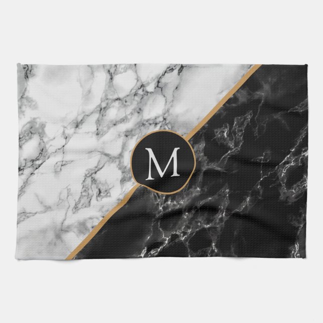 Monogram Marble Stone Kitchen Towel - Din Brev Kökshandduk (Horisontell)